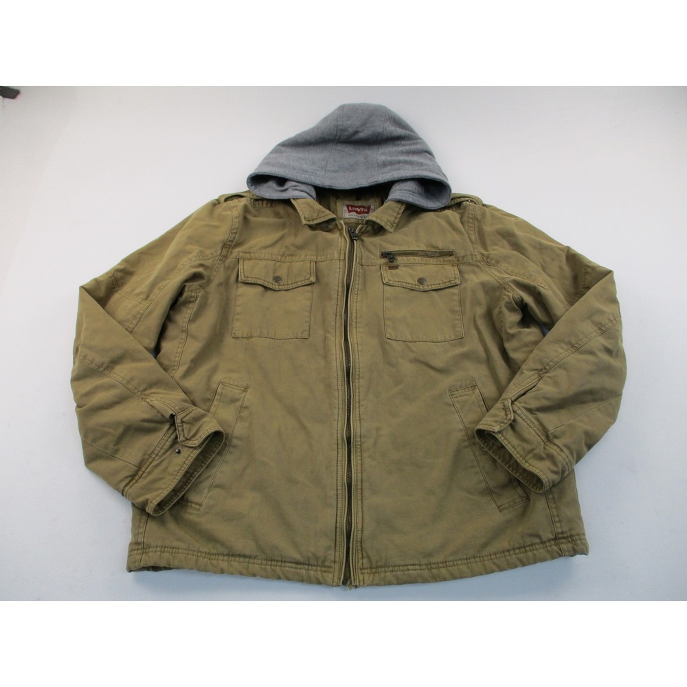 Levis Field Jacket Mens XL Tan Khaki Hooded Utility Military Workwear Coat